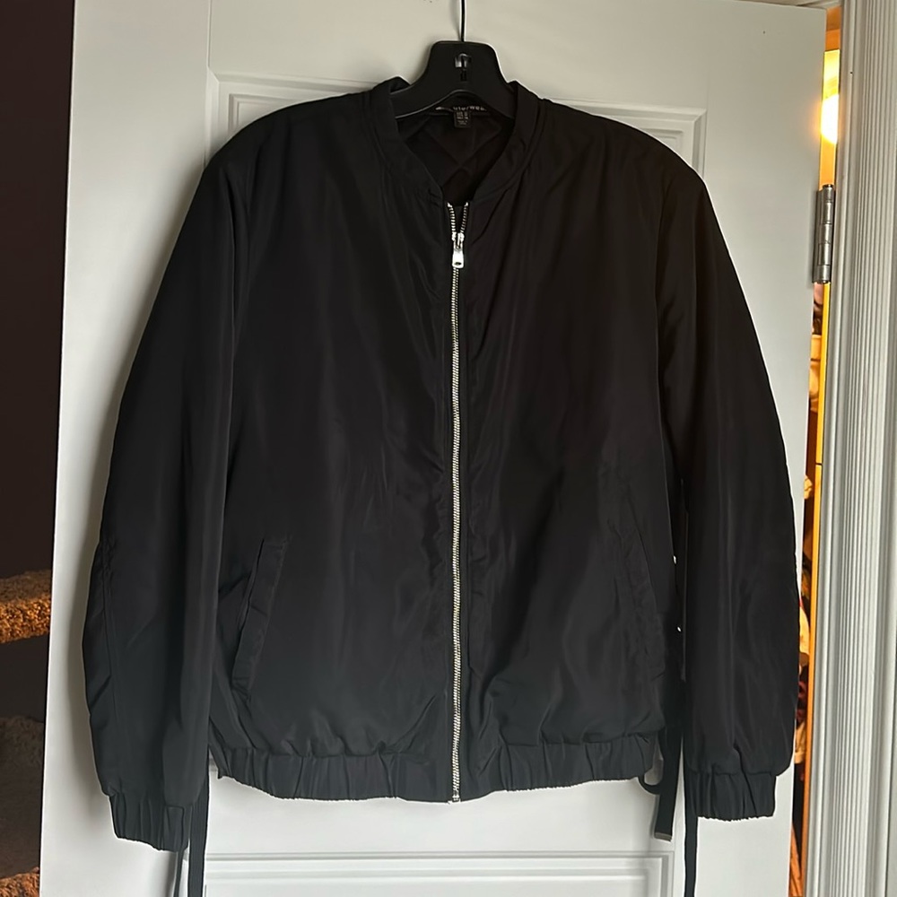 Puffer Bomber Jacket Lace Up Sides Black Size M